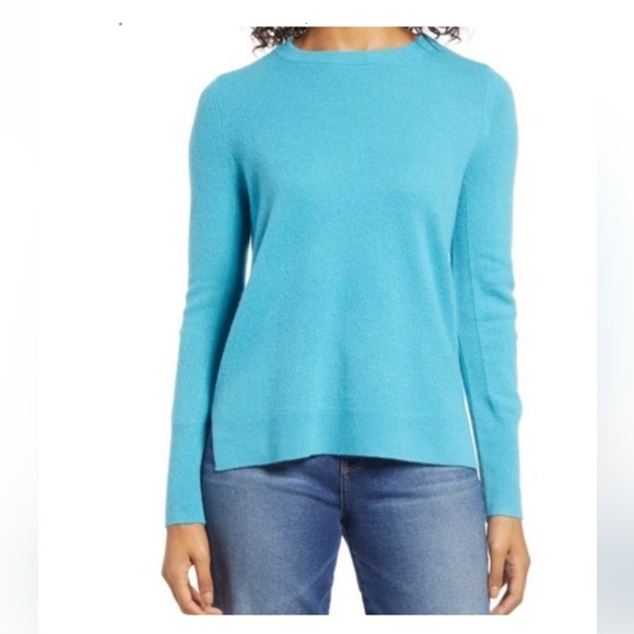 Halogen 100% Cashmere Crewneck Teal Sweater - Picture 1 of 4
